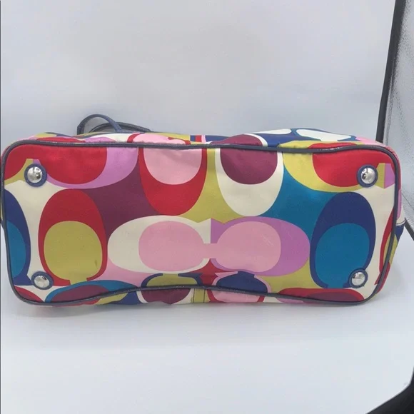 Coach Colorful Signature Scarf Print Framed Carryall Shoulder Kiss Lock Bag - Picture 3 of 12